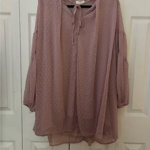 Umgee Dusty Purple Sheer Mini Dress with Tie Neck